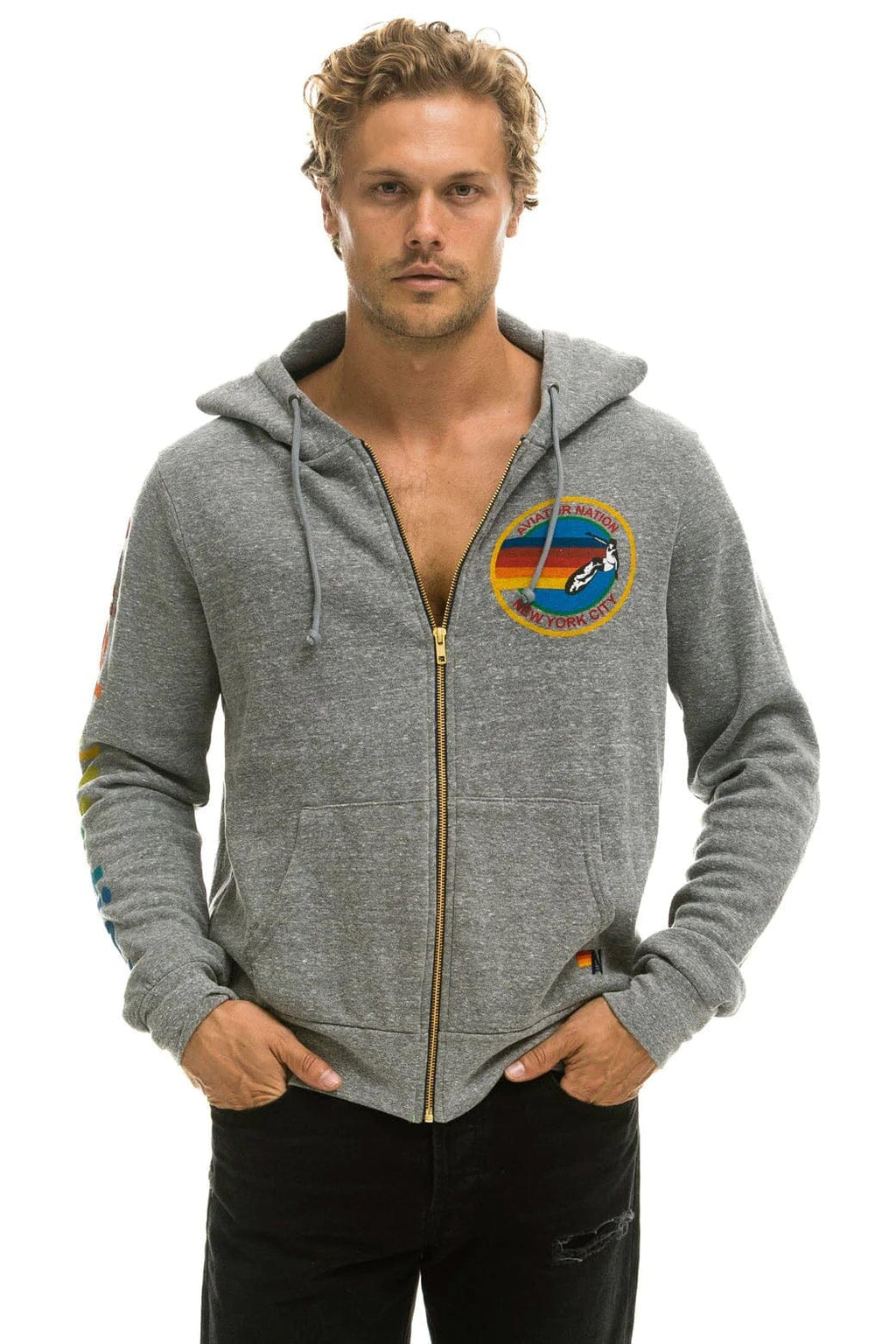 Retro AVIATOR NATION NEW YORK CITY HOODIE - HEATHER GREY