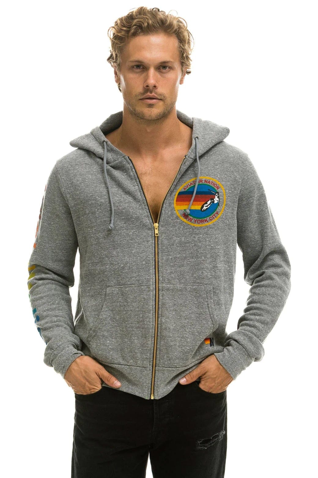 Retro AVIATOR NATION NEW YORK CITY HOODIE - HEATHER GREY