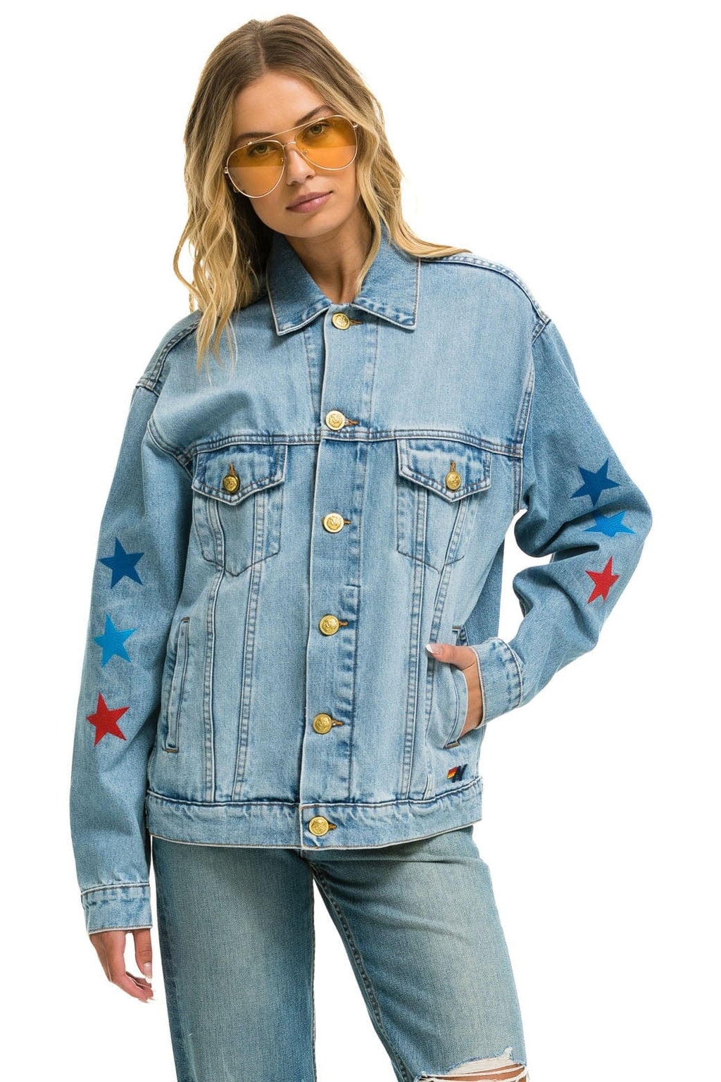 Retro AVIATOR NATION OVERSIZED CONCERT DENIM JACKET - SUPER LIGHT