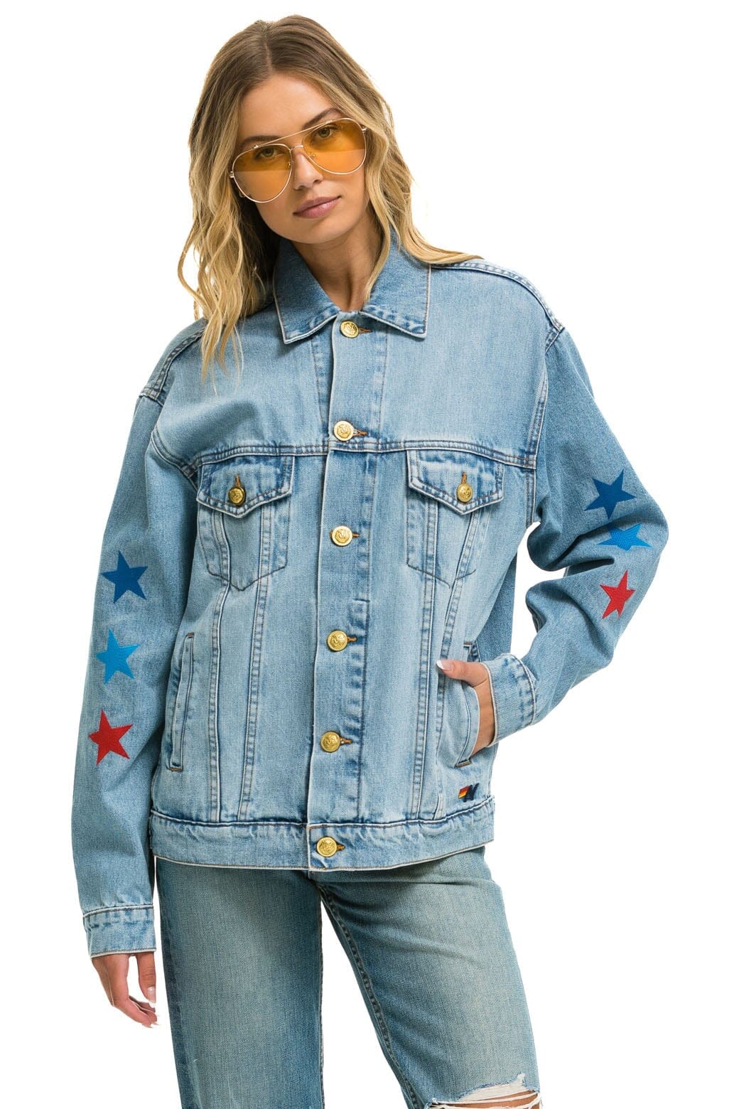 Retro AVIATOR NATION OVERSIZED CONCERT DENIM JACKET - SUPER LIGHT