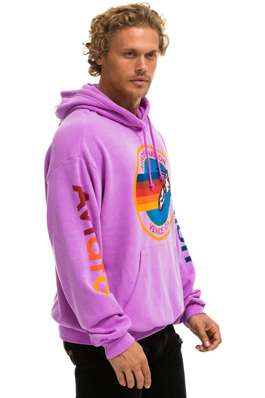 Retro AVIATOR NATION RELAXED VENICE PULLOVER HOODIE - NEON PURPLE