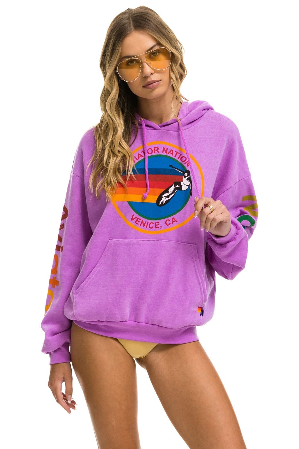 Retro AVIATOR NATION RELAXED VENICE PULLOVER HOODIE - NEON PURPLE