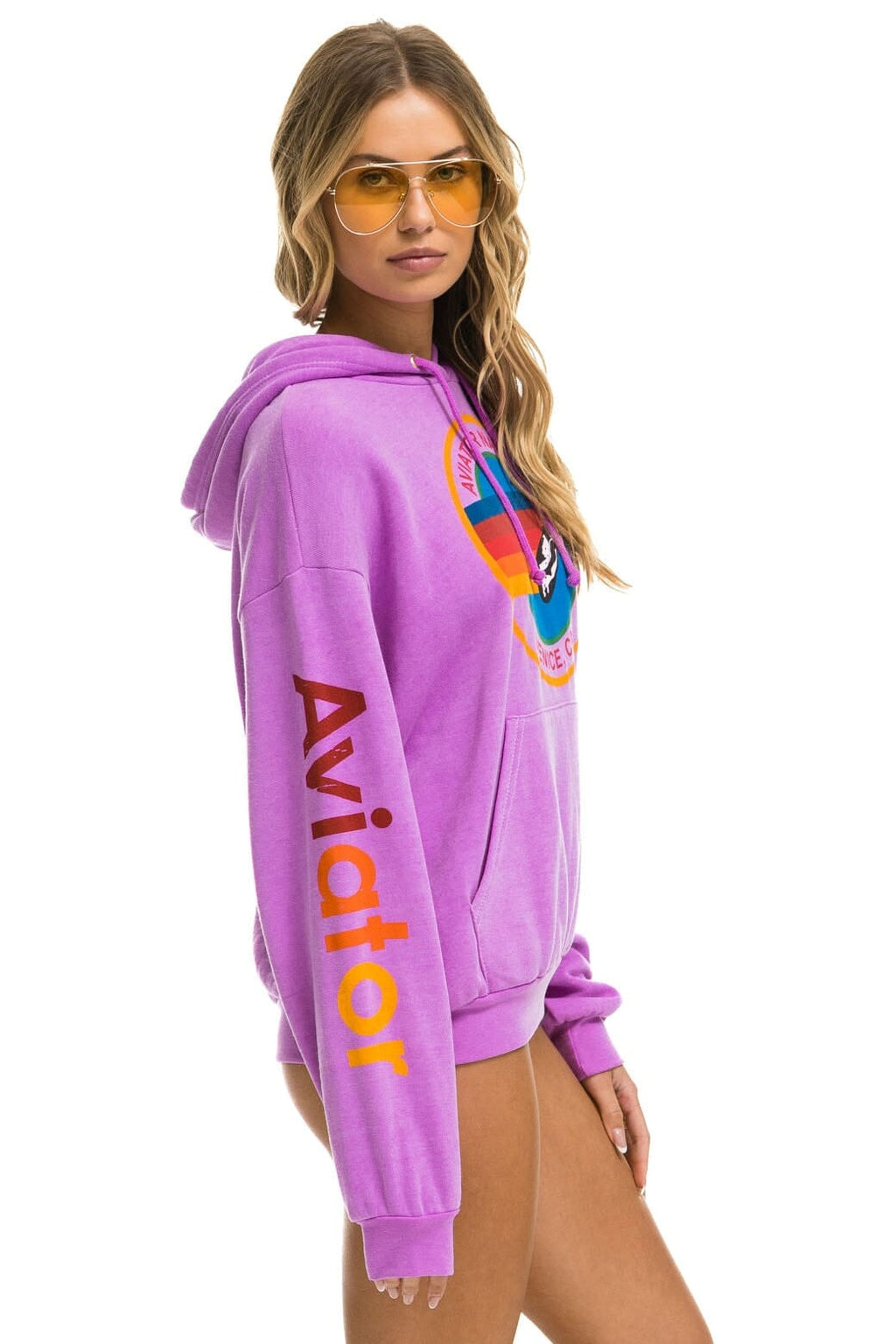 Retro AVIATOR NATION RELAXED VENICE PULLOVER HOODIE - NEON PURPLE