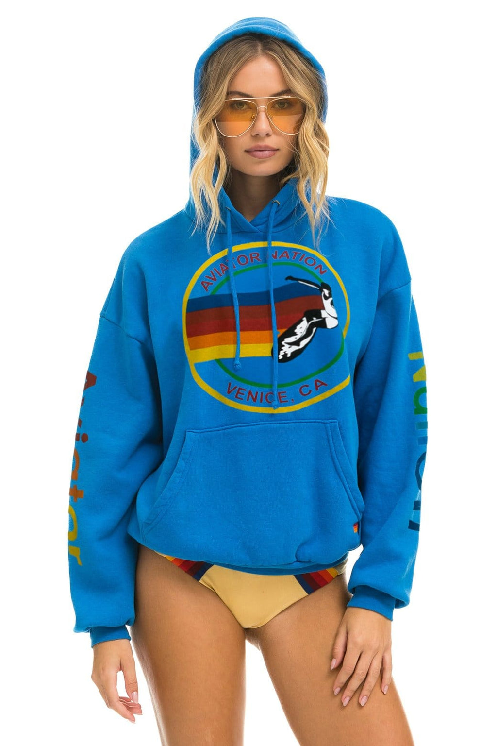 Retro AVIATOR NATION RELAXED VENICE PULLOVER HOODIE - OCEAN