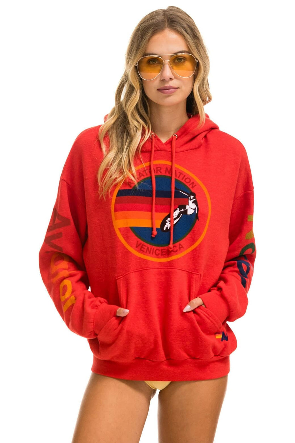 Retro AVIATOR NATION RELAXED VENICE PULLOVER HOODIE - RED