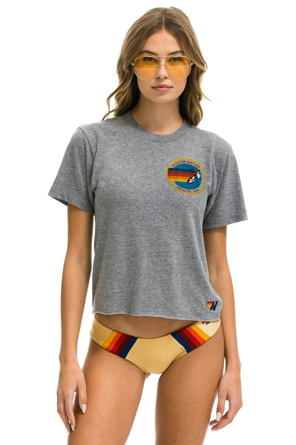 Retro AVIATOR NATION SMALL LOGO BOYFRIEND TEE - HEATHER GREY