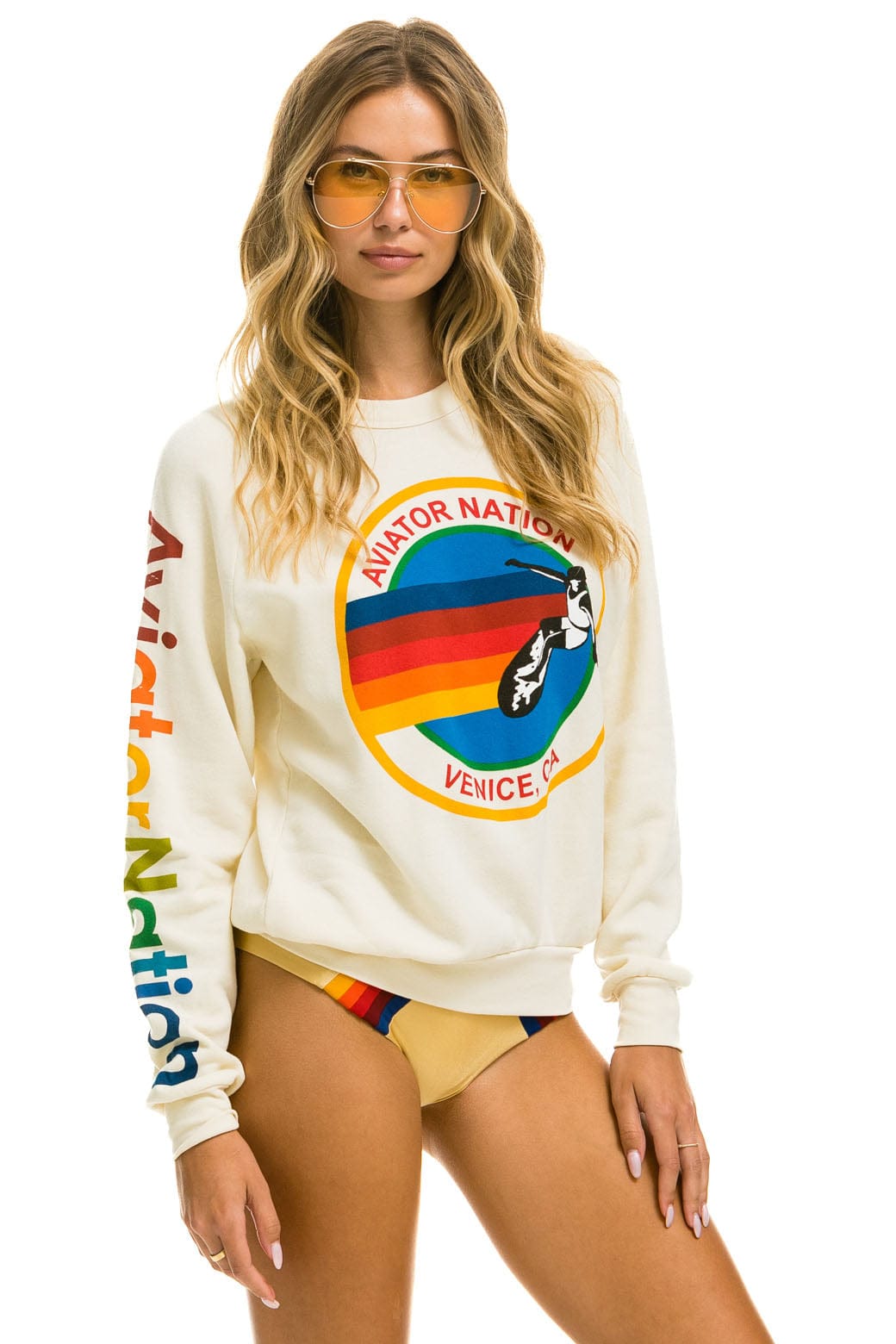 Retro AVIATOR NATION VENICE SWEATSHIRT - VINTAGE WHITE
