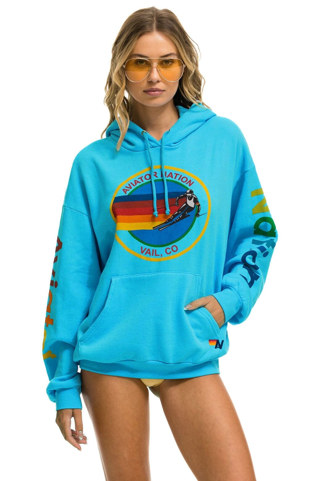 Retro AVIATOR NATION VAIL RELAXED PULLOVER HOODIE - NEON BLUE