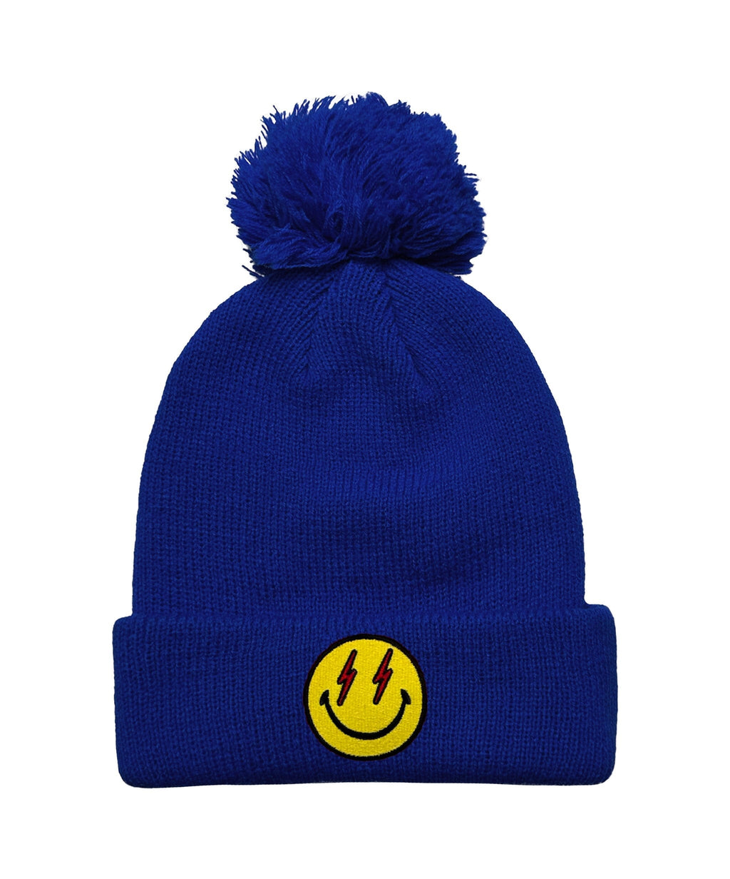 Retro BOLT SMILEY POM POM RIB BEANIE