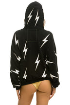 Retro BOLT STITCH REPEAT RELAXED PULLOVER HOODIE WITH POCKET ZIPPERS - BLACK WHITE
