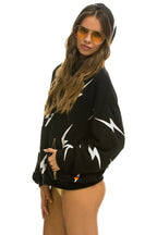 Retro BOLT STITCH REPEAT RELAXED PULLOVER HOODIE WITH POCKET ZIPPERS - BLACK WHITE