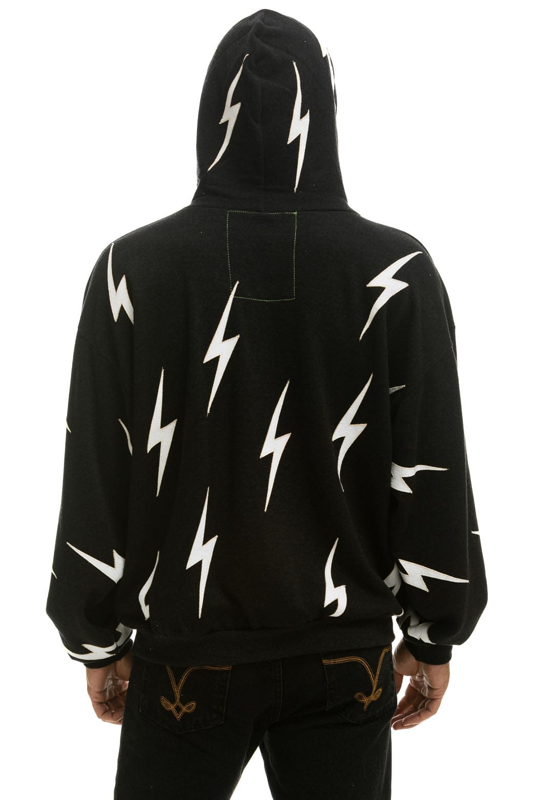 Retro BOLT STITCH REPEAT RELAXED PULLOVER HOODIE WITH POCKET ZIPPERS - BLACK WHITE