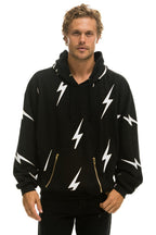 Retro BOLT STITCH REPEAT RELAXED PULLOVER HOODIE WITH POCKET ZIPPERS - BLACK WHITE