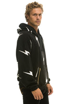 Retro BOLT STITCH REPEAT RELAXED PULLOVER HOODIE WITH POCKET ZIPPERS - BLACK WHITE