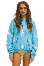 Retro BOLT STITCH REPEAT RELAXED PULLOVER HOODIE WITH POCKET ZIPPERS - SKY WHITE