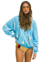 Retro BOLT STITCH REPEAT RELAXED PULLOVER HOODIE WITH POCKET ZIPPERS - SKY WHITE