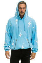 Retro BOLT STITCH REPEAT RELAXED PULLOVER HOODIE WITH POCKET ZIPPERS - SKY WHITE