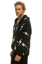 Retro BOLT STITCH REPEAT RELAXED ZIP HOODIE WITH POCKET ZIPPERS- BLACK WHITE