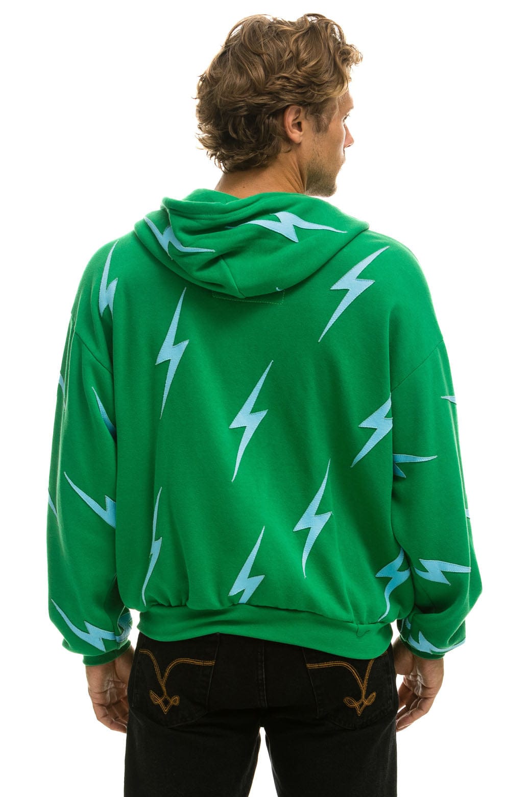 Retro BOLT STITCH REPEAT RELAXED ZIP HOODIE WITH POCKET ZIPPERS - KELLY GREEN BLUE