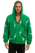 Retro BOLT STITCH REPEAT RELAXED ZIP HOODIE WITH POCKET ZIPPERS - KELLY GREEN BLUE