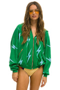 Retro BOLT STITCH REPEAT RELAXED ZIP HOODIE WITH POCKET ZIPPERS - KELLY GREEN BLUE