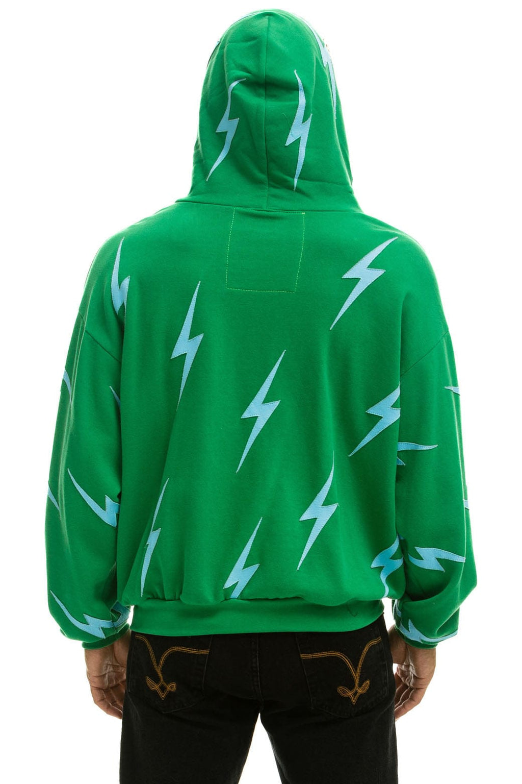 Retro BOLT STITCH REPEAT RELAXED ZIP HOODIE WITH POCKET ZIPPERS - KELLY GREEN BLUE