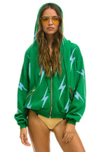 Retro BOLT STITCH REPEAT RELAXED ZIP HOODIE WITH POCKET ZIPPERS - KELLY GREEN BLUE