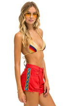 Retro BOLT STRIPE BOYFRIEND CUTOFF JEAN SHORTS - RED
