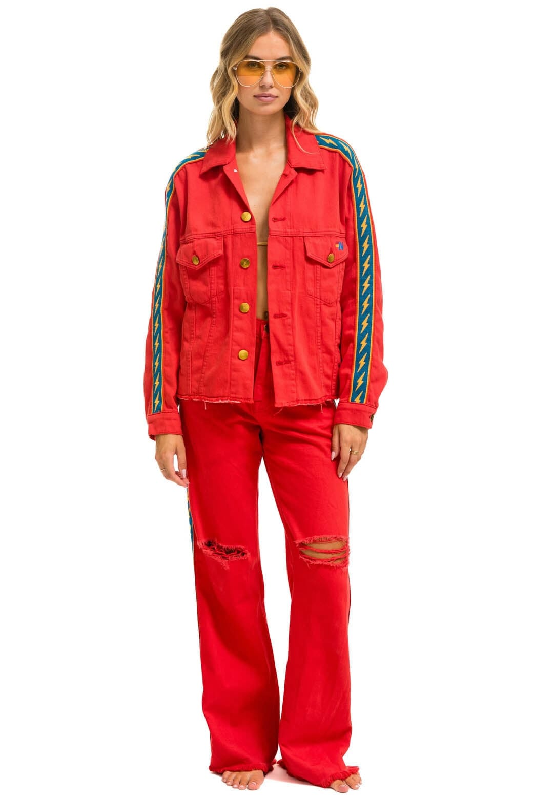 Retro BOLT STRIPE HI RISE WIDE-LEG GYPSY JEAN - RED