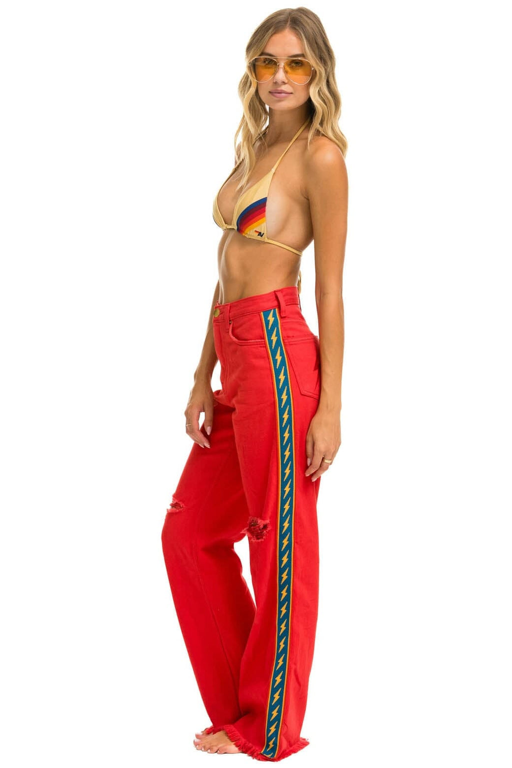Retro BOLT STRIPE HI RISE WIDE-LEG GYPSY JEAN - RED
