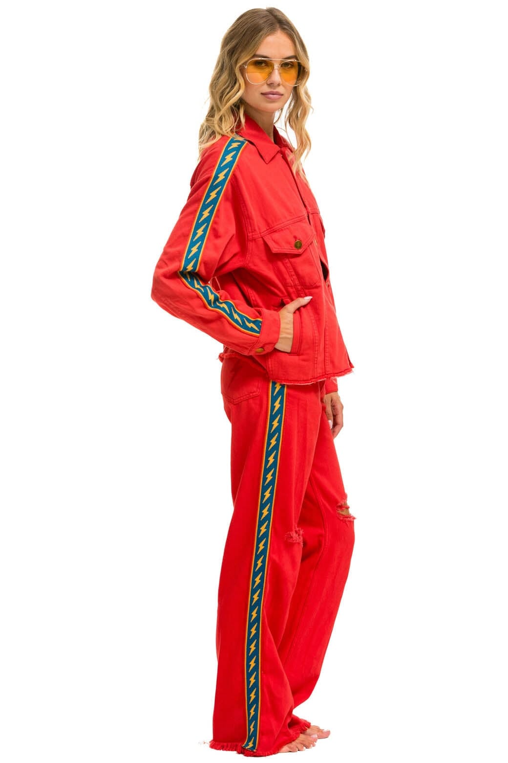 Retro BOLT STRIPE HI RISE WIDE-LEG GYPSY JEAN - RED