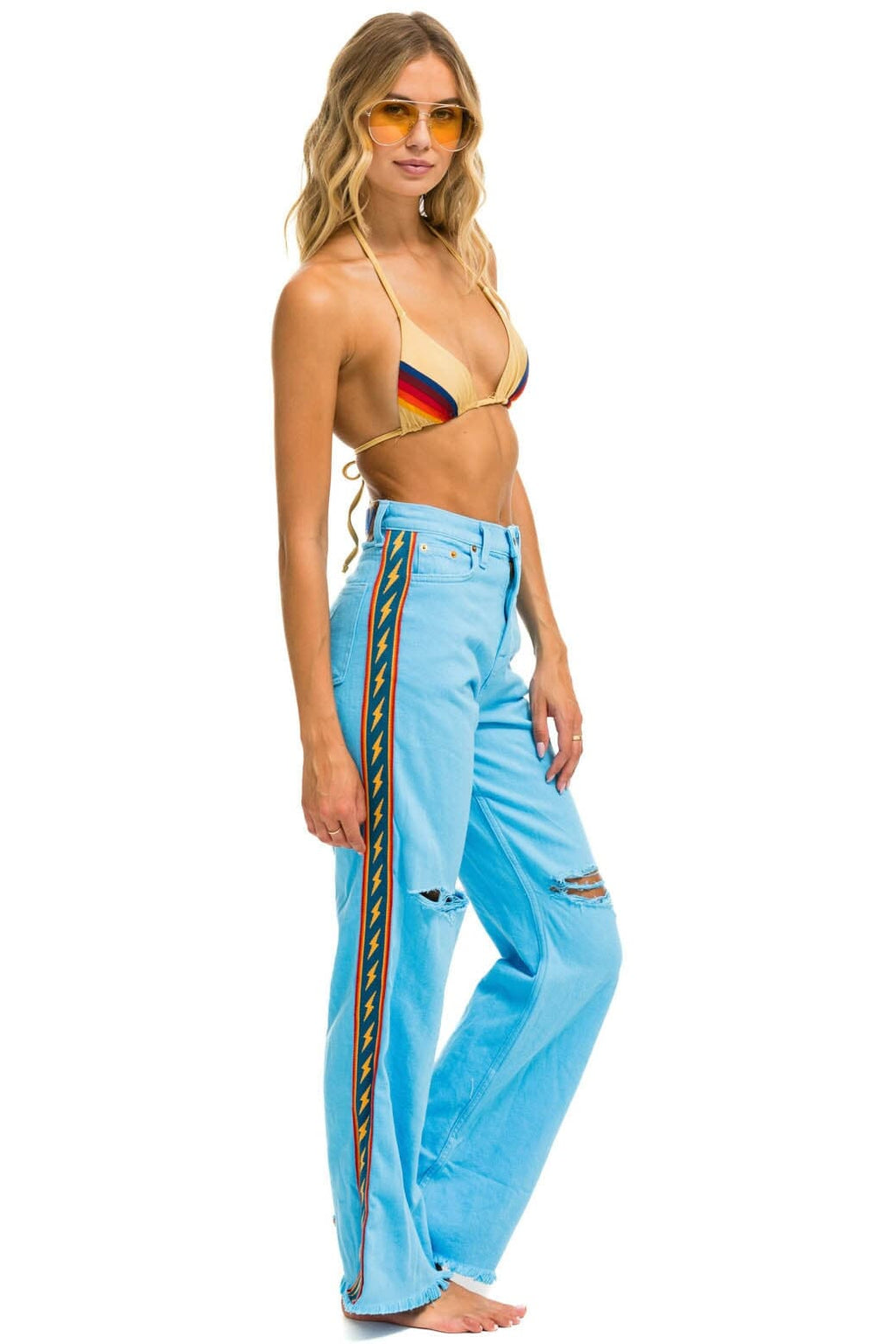 Retro BOLT STRIPE HI RISE WIDE-LEG GYPSY JEAN - SKY
