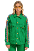 Retro BOLT STRIPE OVERSIZED CONCERT DENIM JACKET - KELLY GREEN