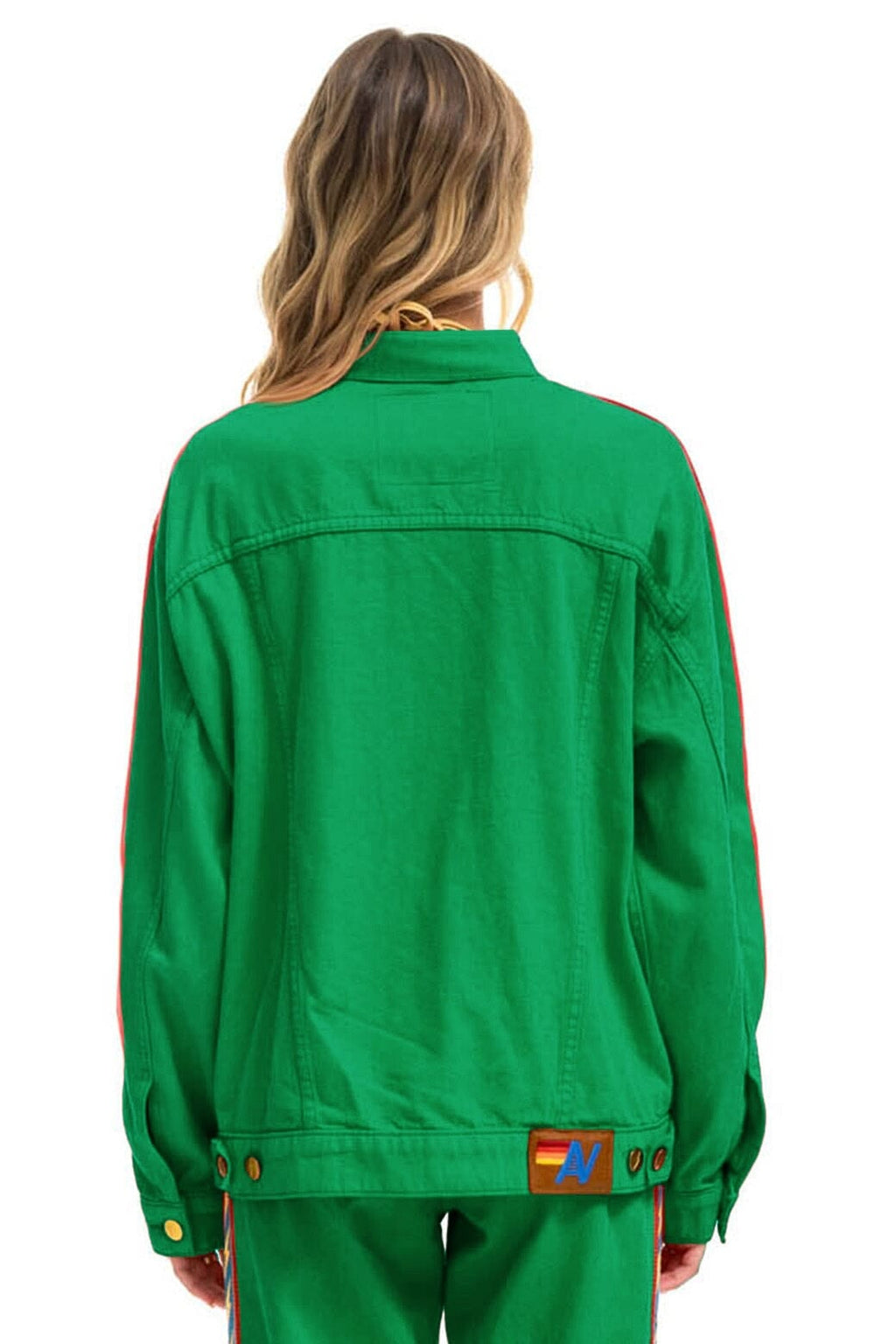 Retro BOLT STRIPE OVERSIZED CONCERT DENIM JACKET - KELLY GREEN