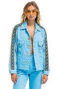 Retro BOLT STRIPE OVERSIZED CUTOFF DENIM JACKET - SKY