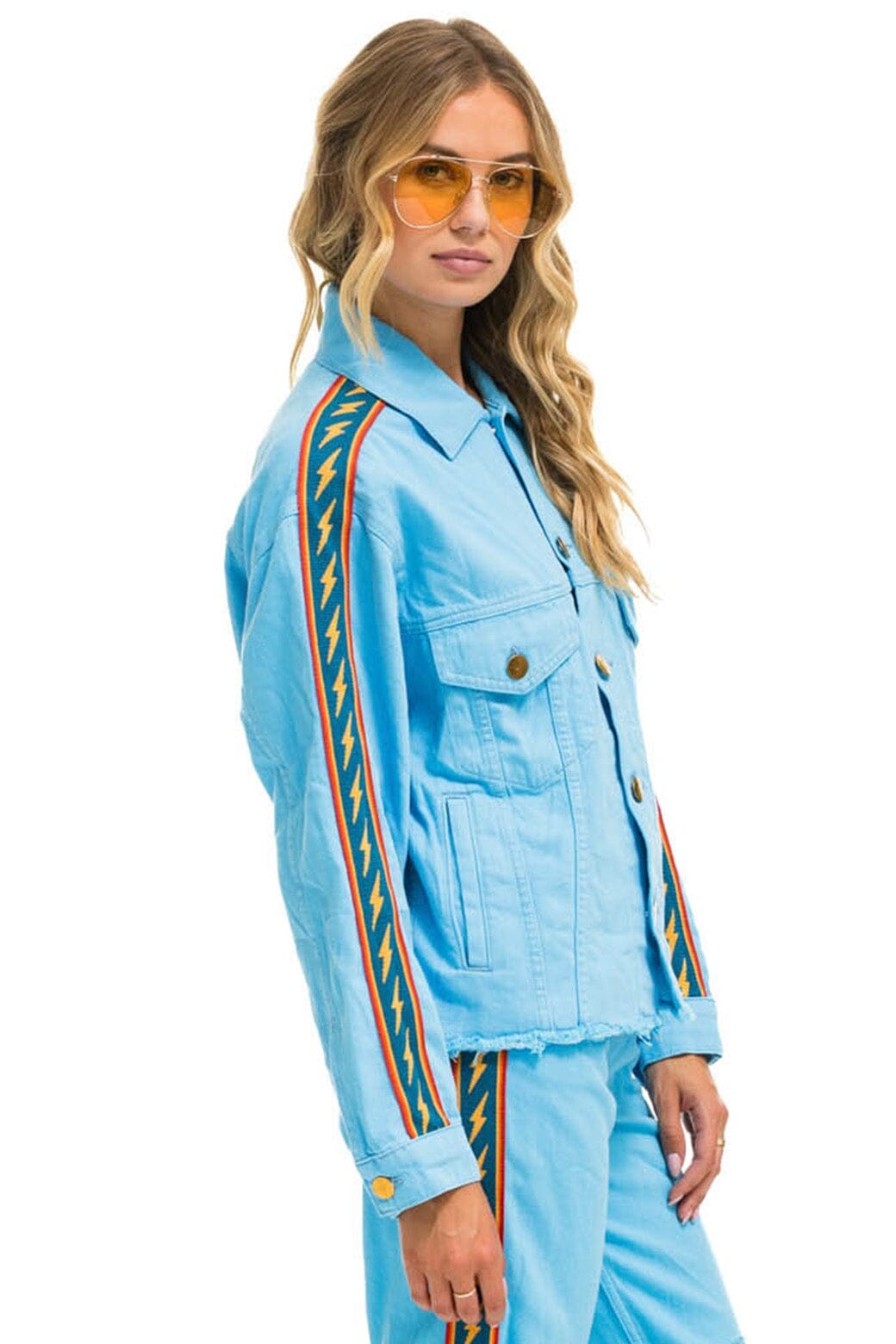 Retro BOLT STRIPE OVERSIZED CUTOFF DENIM JACKET - SKY