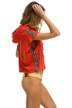 Retro BOLT STRIPE SLEEVELESS RELAXED CROPPED PULLOVER HOODIE - RED