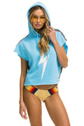 Retro BOLT STRIPE SLEEVELESS RELAXED CROPPED PULLOVER HOODIE - SKY