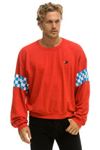 Retro CHECK 2 SLEEVE RELAXED CREW SWEATSHIRT - RED WHITE BLUE