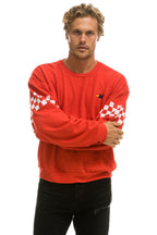 Retro CHECK 2 SLEEVE RELAXED CREW SWEATSHIRT - RED WHITE