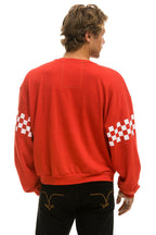 Retro CHECK 2 SLEEVE RELAXED CREW SWEATSHIRT - RED WHITE