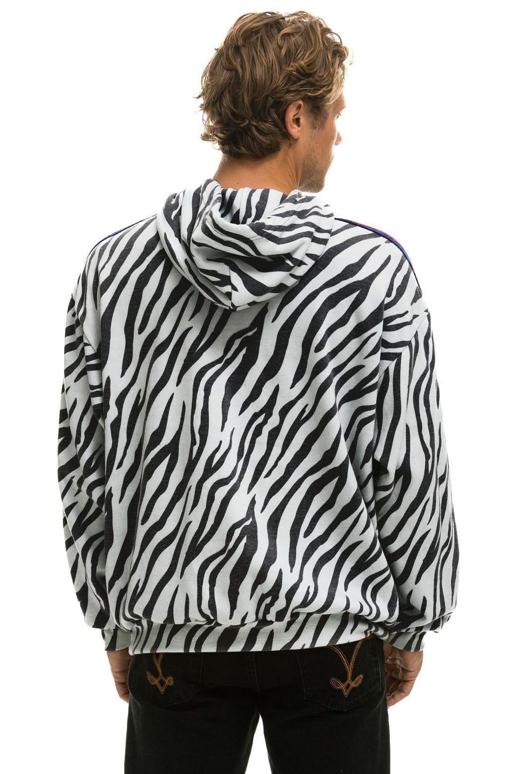 Retro CLASSIC RELAXED PULLOVER HOODIE WITH ZIPPER POCKETS - ZEBRA