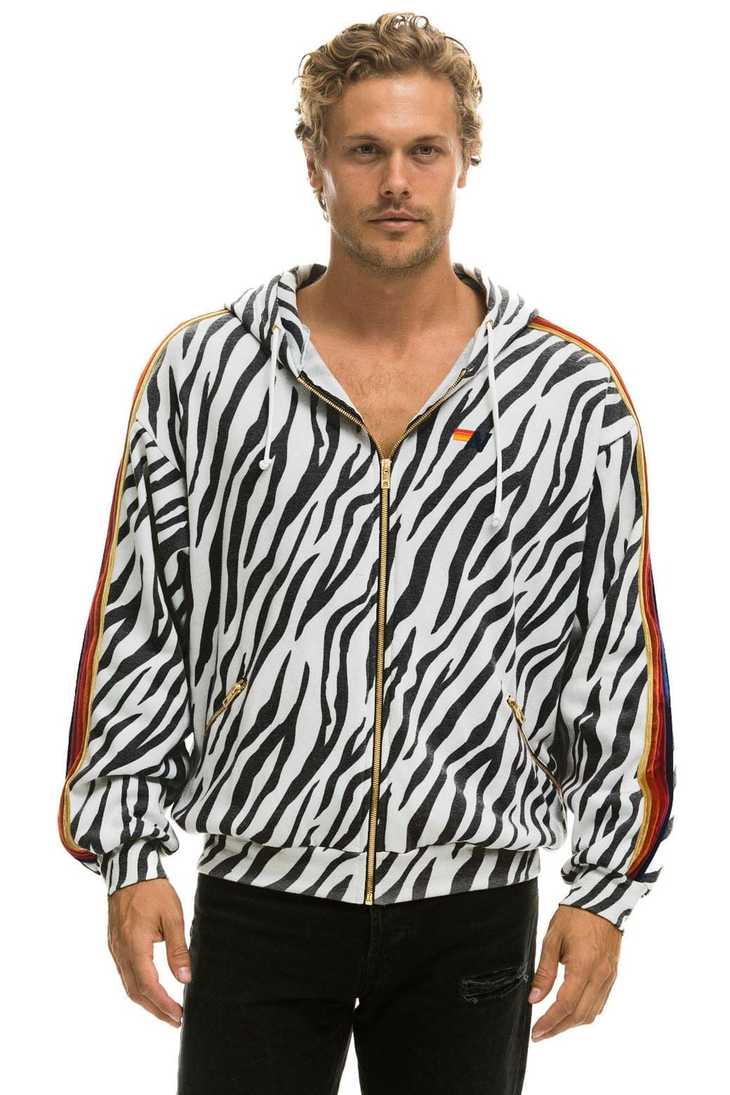 Retro CLASSIC RELAXED ZIP HOODIE WITH POCKETS - ZEBRA