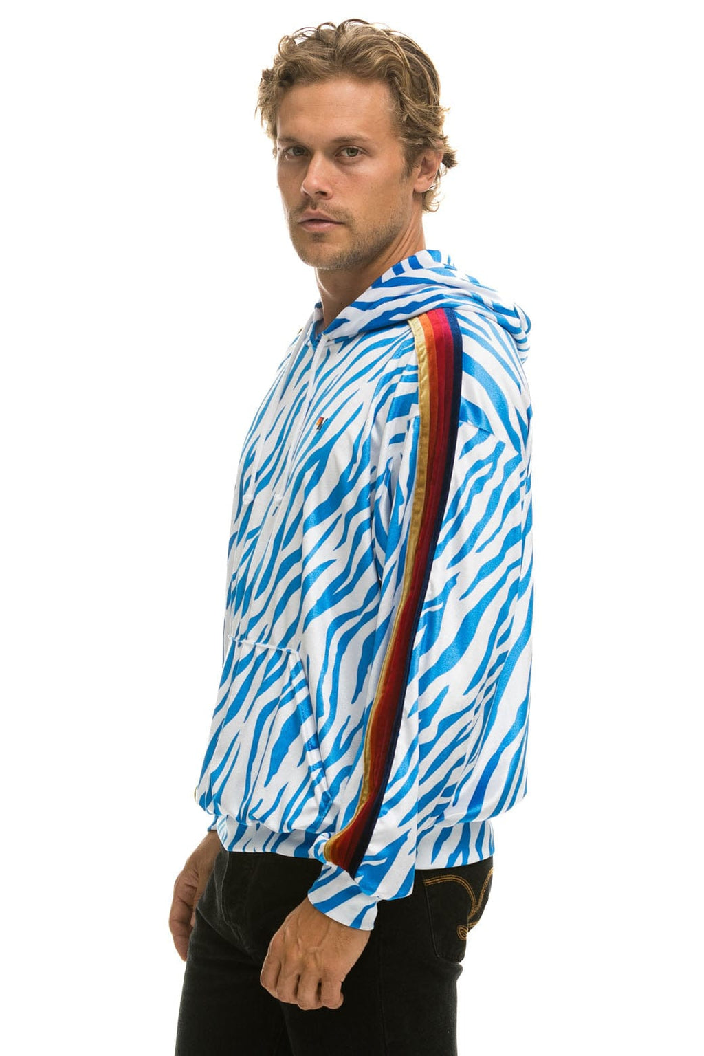Retro CLASSIC VELVET RELAXED PULLOVER HOODIE - BLUE TIGER