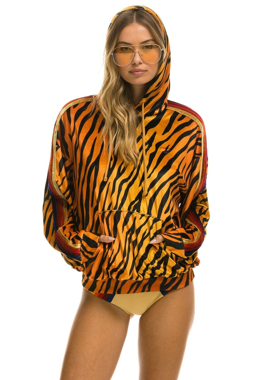 Retro CLASSIC VELVET RELAXED PULLOVER HOODIE - TIGER