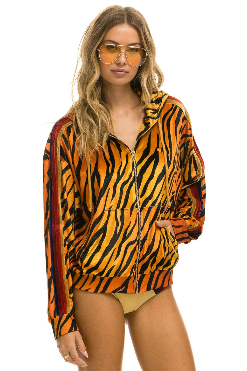 Retro CLASSIC VELVET RELAXED ZIP HOODIE - TIGER