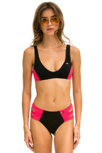 Retro COLOR BLOCK BRALETTE BIKINI TOP - BLACK RED