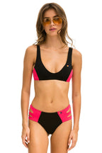 Retro COLOR BLOCK BRALETTE BIKINI TOP - BLACK RED