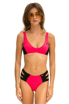 Retro COLOR BLOCK BRALETTE BIKINI TOP - RED BLACK