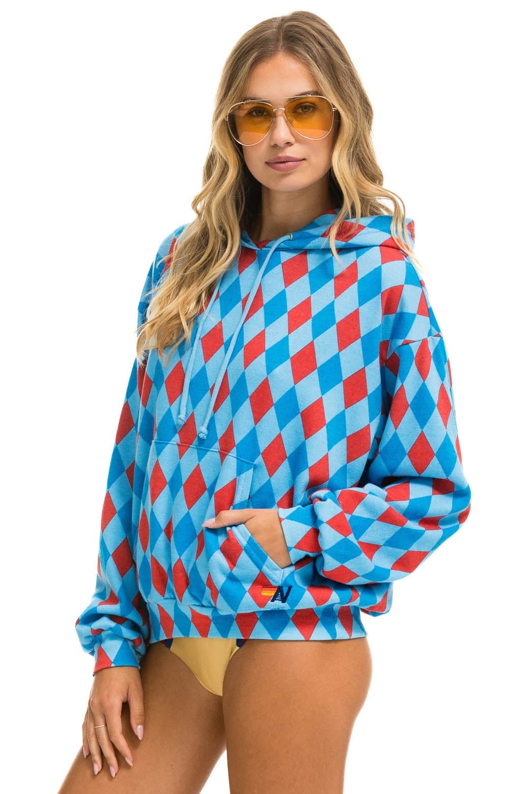 Retro DIAMOND REPEAT SMILEY RELAXED PULLOVER HOODIE - SKY